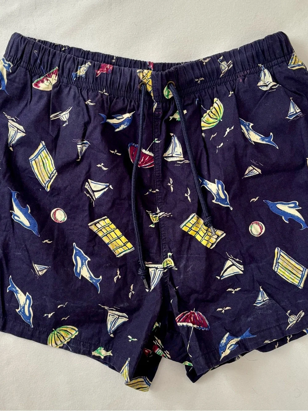 Vintage GOTTEX Men's Navy Retro Beach Print Swim Shorts Size Small